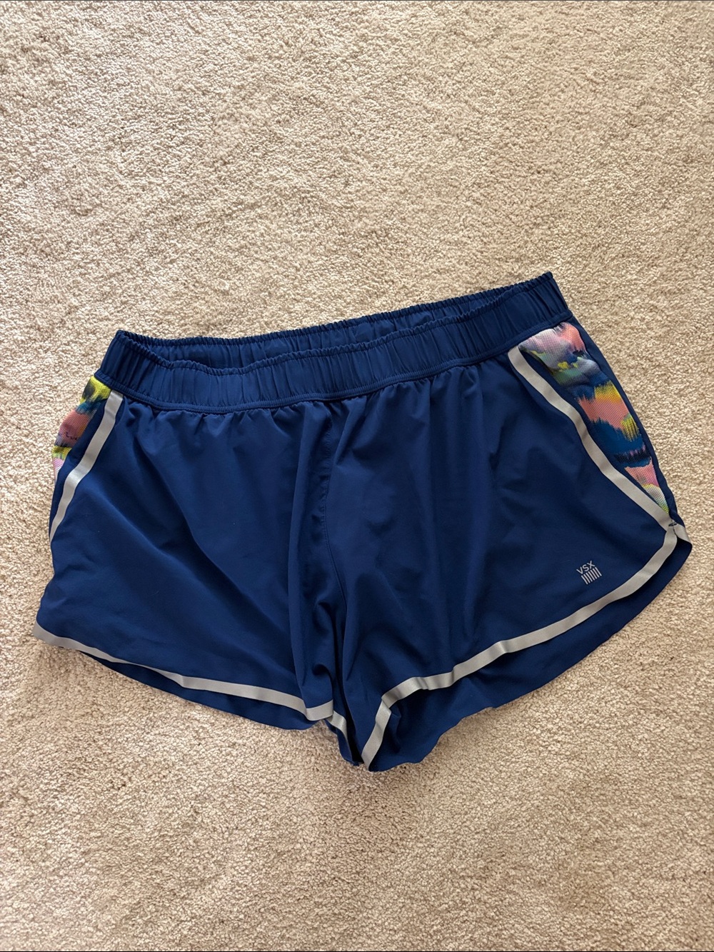 VSX Women's Navy Running Shorts with Multicolor Side Panels